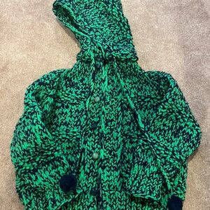 Green and Black Knit Hooded Cardigan
